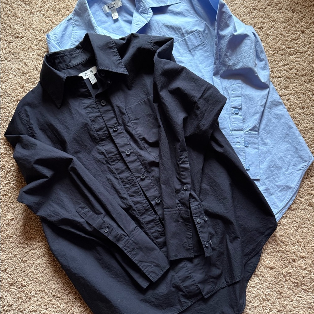 COS Elegant Black and Light Blue Shirts Quality Cotton Like New Condition US 4